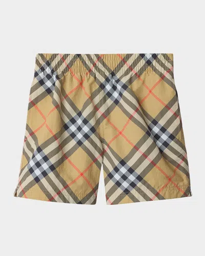 BURBERRY BOY'S ATTICUS LONG CHECK BIAS SWIM SHORTS