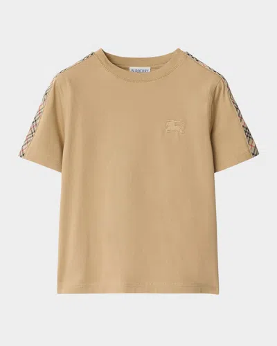 Burberry Kids' Boy's Cedar Check Tape Short-sleeve T-shirt In Neutral