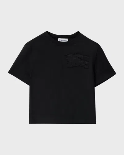Burberry Kids' Boy's Cedar Equestrian Knight Design T-shirt In Black