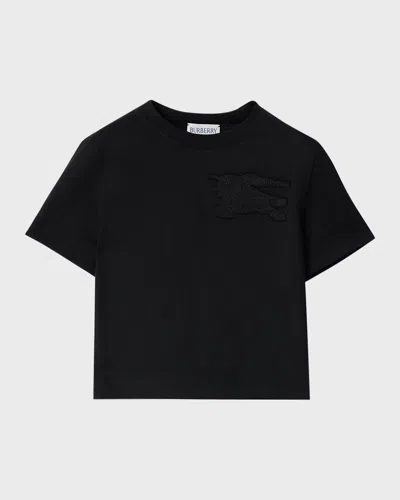 Burberry Kids' Ekd Crew-neck Cotton T-shirt In Nero