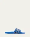 Burberry Checked-pattern Slides In Blue