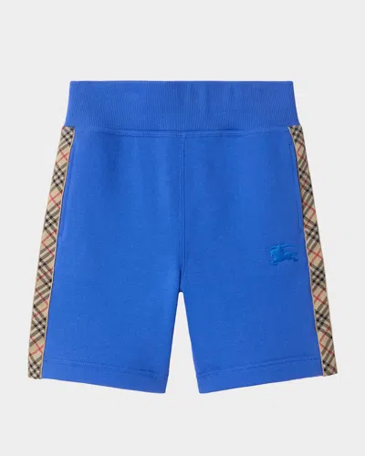 Burberry Kids' Boy's Check-trim Cotton Shorts In Blue