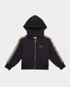 Burberry Boy's Clyde Check Tape Zip-front Hoodie