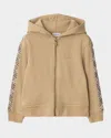 Burberry Boy's Clyde Check Tape Zip-front Hoodie In Neutral