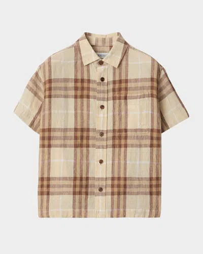 BURBERRY BOY'S DEVON CHECK LINEN SHORT-SLEEVE SHIRT