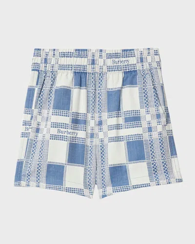 Burberry Kids' Boy's Jed Windowpane-print Woven Shorts In Blue