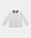 Burberry Boy's Johane Check-collar Polo Shirt In White