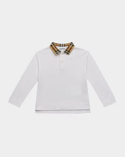 Burberry Kids' Boy's Johane Check-collar Polo Shirt In White