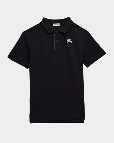 Burberry Kids' Boy's Johane Cotton Pique Ekd Polo Shirt In Black