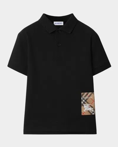 BURBERRY BOY'S JOHANE EKD LOGO-PATCH POLO SHIRT