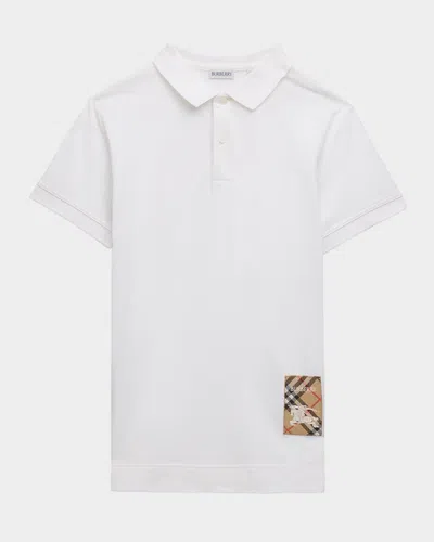 Burberry Kids' Boy's Johane Ekd Logo-patch Polo Shirt In White