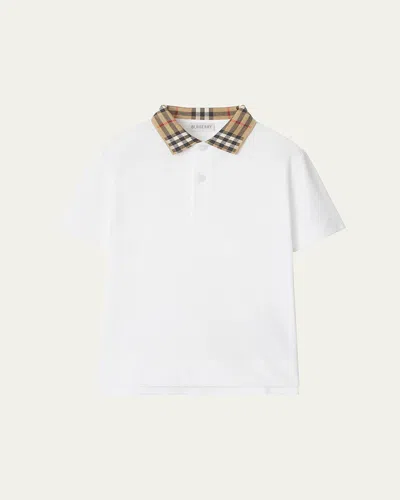 Burberry Kids' Boy's Johane Pique Ekd Polo Shirt In White