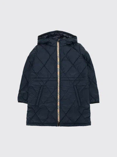 Burberry Kids'  Boy's Knee-length Hooded Puffer Coat In Quilted Nylon In Blue