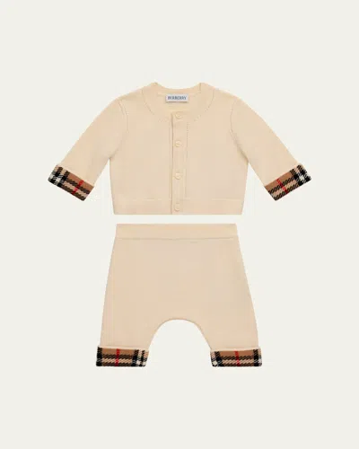 Burberry Kids' Boy's Larimer Cashmere Cardigan & Jogging Pants Set In Neutral