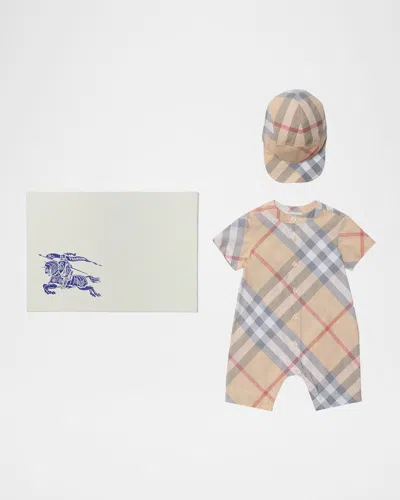 Burberry Kids' Boy's Lennie Romper And Hat Set In Neutral