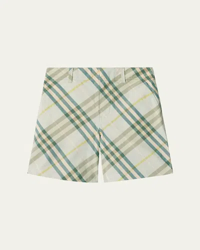 BURBERRY BOY'S OSCAR CHECK WOVEN COTTON SHORTS