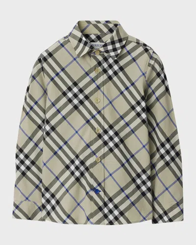 Burberry Boy's Owen Button Down Check-print Shirt In White