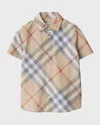 Burberry Boy's Owen Check-print Button Down Shirt In Pale Stone Check