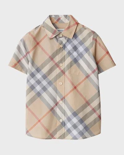 Burberry Kids' Boy's Owen Check-print Button Down Shirt In Neutral