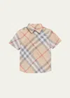 Burberry Boy's Owen Check-print Button Down Shirt In Pale Stone Check