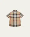 Burberry Kids' Boy's Owen Vintage Check Button-down Shirt In Archive Beige Ip Chk