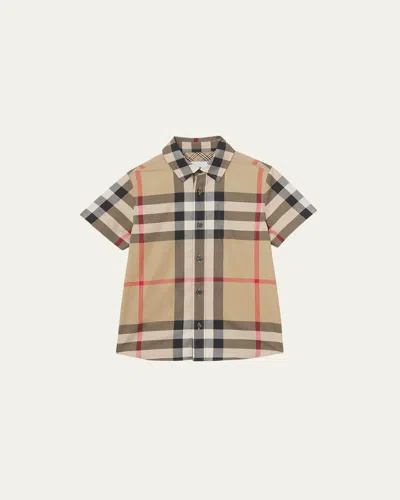 Burberry Boy's Owen Vintage Check Button-down Shirt In Archive Beige Ip Chk