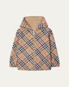 Burberry Boy's Rufus Check-print Reversible Jacket In Brown