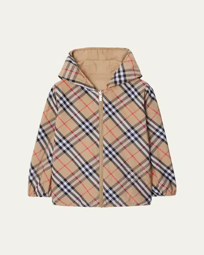 Burberry Kids' Boy's Rufus Check-print Reversible Jacket In Brown