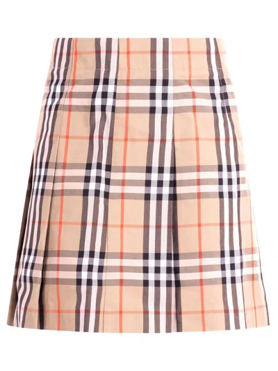 Burberry Boys' 100% Cotton Skirt With Timeless Check Accent In Beige