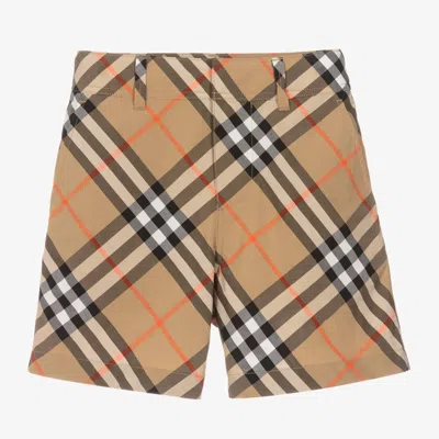 Burberry Kids' Boys Beige Check Cotton Shorts In Neutrals