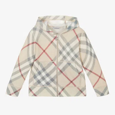 Burberry Babies' Boys Beige Check Wool Zip-up Hoodie In Gray