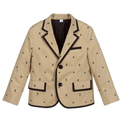 Burberry Kids' Boys Beige Cotton Monogram Blazer In Neutral