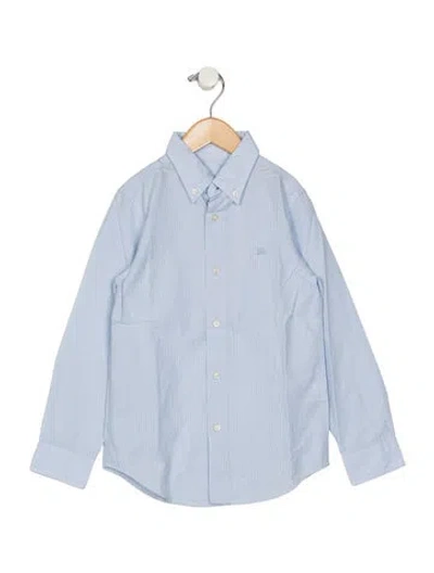 Pre-owned Burberry Kids' Boys Branded Embroidered Dress Shirt In Blue