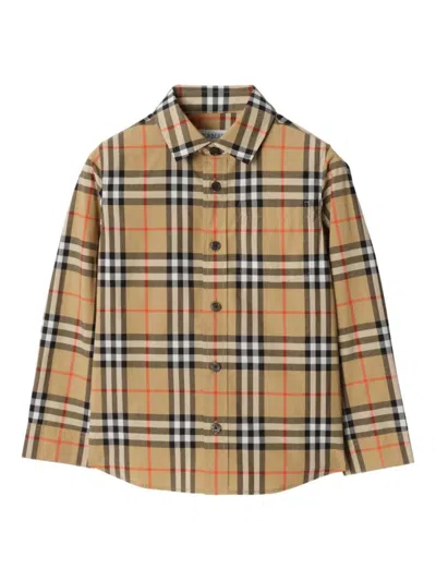 Burberry Boys Check Button-up Shirt In Brown