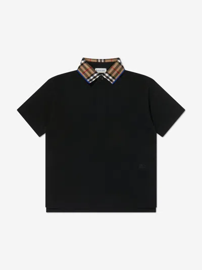 Burberry Kids'  Boys Check Collar Johane Polo Shirt In Black