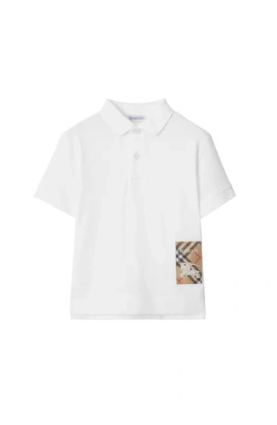 Burberry Kids' Check Label Polo Shirt In White
