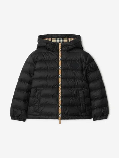 Burberry Kids'  Boys Check Trim Henry Puffer Jacket In Black