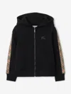 Burberry Boys Clyde Check Tape Zip Up Top In Black