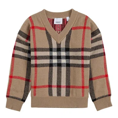Burberry Kids'  Boys Denny Vintage Check V-neck Sweater In Beige