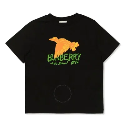 Burberry Kids'  Boys Duck Logo Print Jersey T-shirt In Black