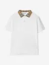 Burberry Boys Johane Check Collar Polo Shirt In White