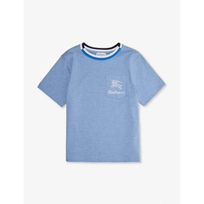 Burberry Boys Light Blue Melange Kids Cedar Brand-print Cotton-jersey T-shirt 4-14 Years