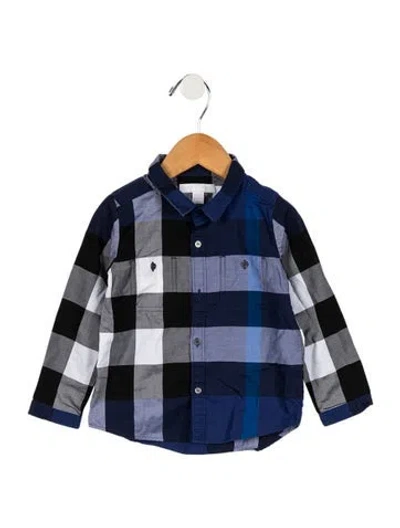 Pre-owned Burberry Babies' Boys' Long Sleeve Button Up Shirt In Blue