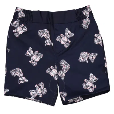 Burberry Kids' Blue Shorts For Boy With Iconic White Teddy Bear In Midnight Ip Pat