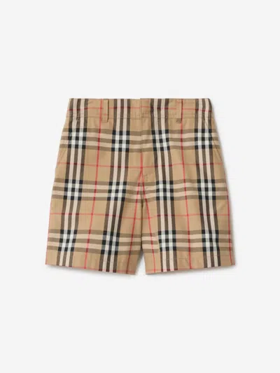 Burberry Kids'  Boys Oscar Check Cotton Oxford Shorts In Brown