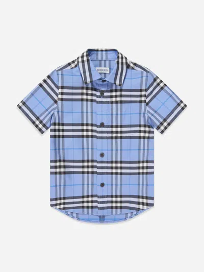 Burberry Kids'  Boys Owen Cotton Check Oxford Shirt In Blue
