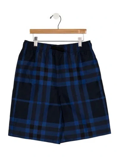 Pre-owned Burberry Kids' Boys Pattern Printed Drawstring Closure Swim Trunks W/tags In Blue