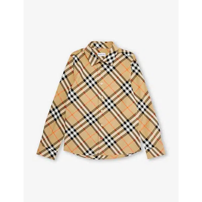 Burberry Kids' Sand Ip Check Owen Check-print Cotton Shirt 3-14