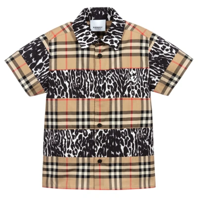 Burberry Kids' Boys Vintage Check & Leopard Shirt In Beige