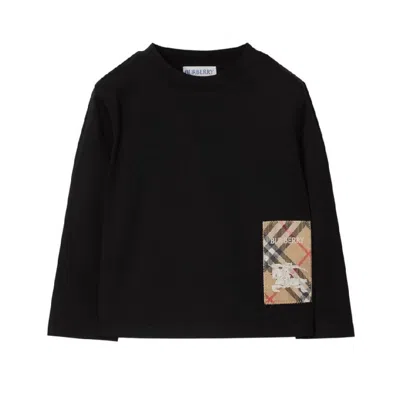 Burberry Boys Vintage Check Logo Patch Cotton T Shirt In Black
